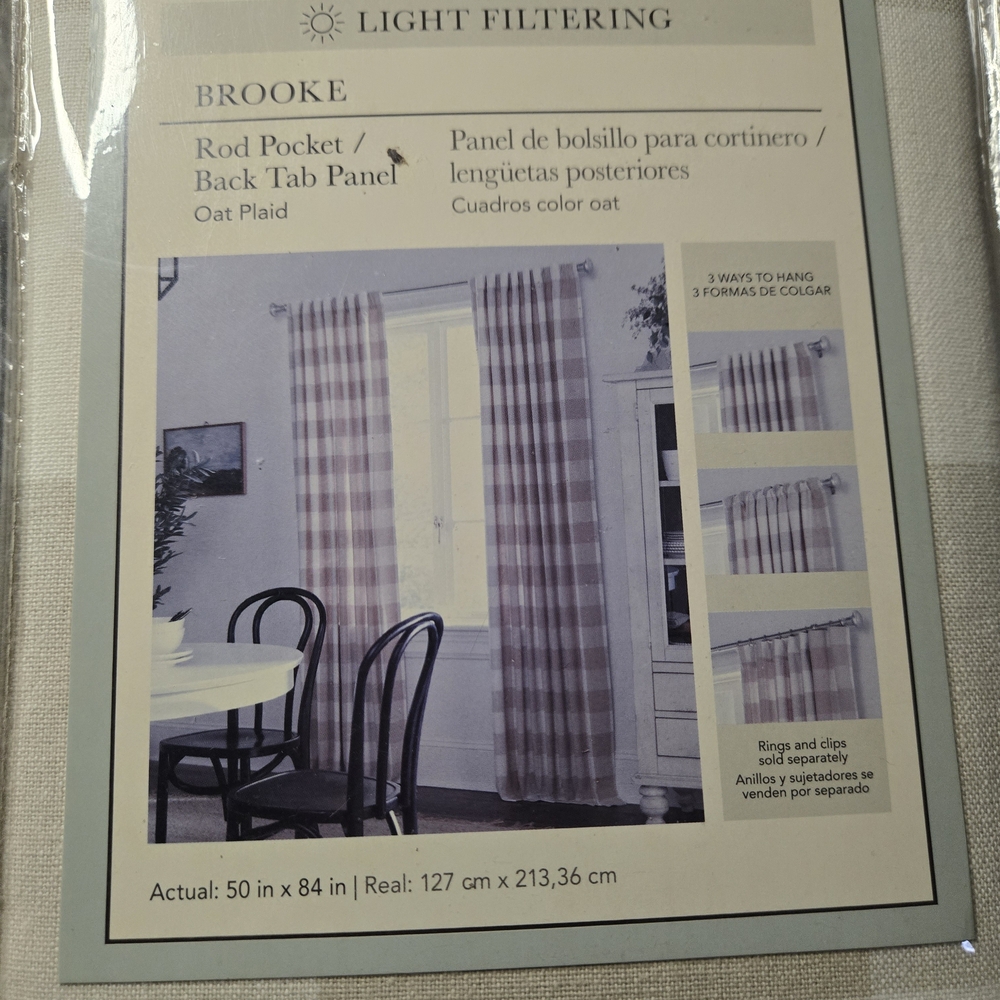 Brooke Oat Plaid Light Filtering Curtain Panel